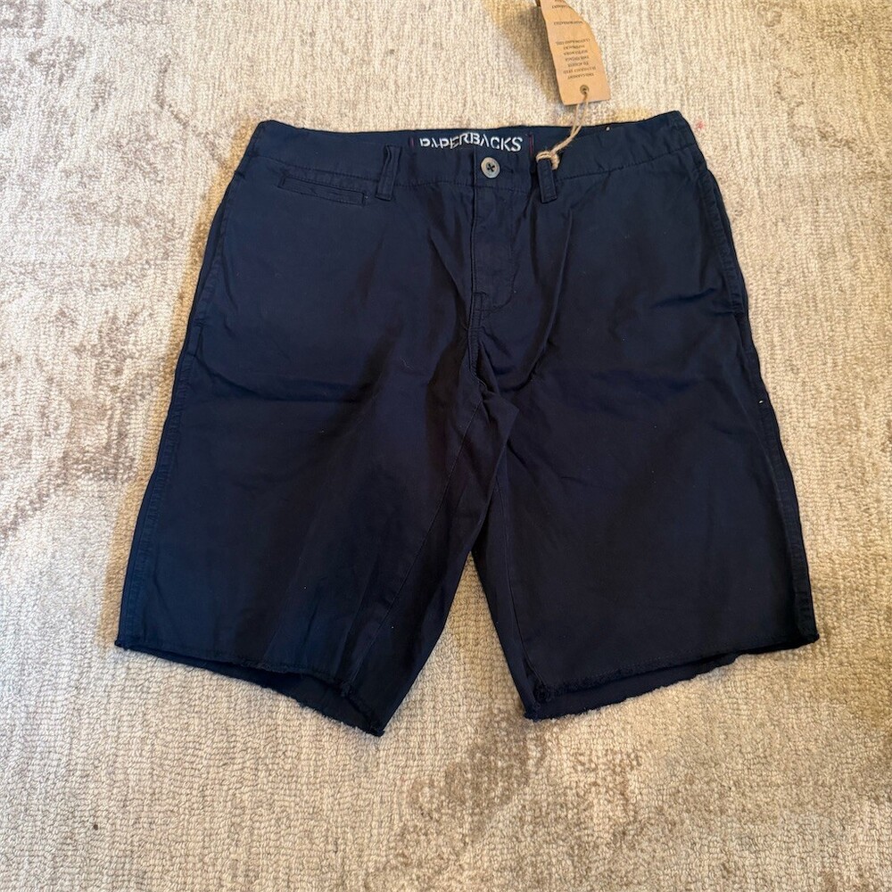 Original Paperbacks Chino Shorts Mens Size M Navy Blue Flat Front Belt